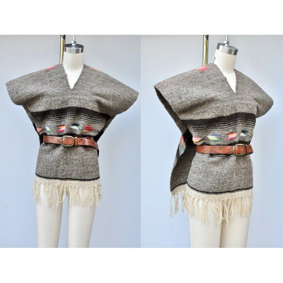 Fringed Poncho Blanket Coat Southwestern Navajo Oversized Poncho Ethnic Boho OS - Picture 1 of 6